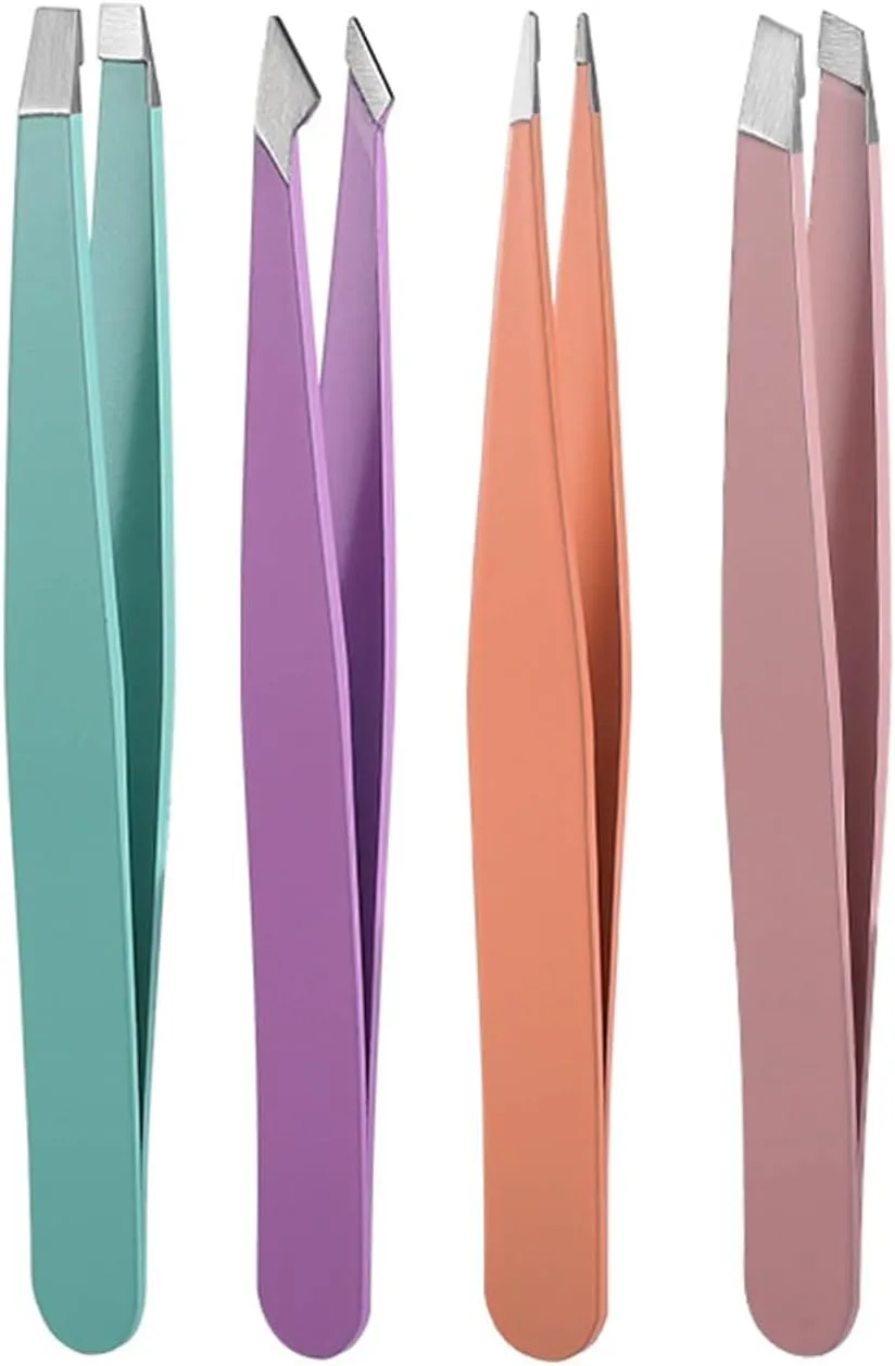 1 Pcs 4 Styles Tip Flat Eyebrow Tweezers Stainless Steel Slant Hair Beauty Makeup Tool Accessory (Color : Purple, Size : 1SIZE) (Brown 1SIZE)