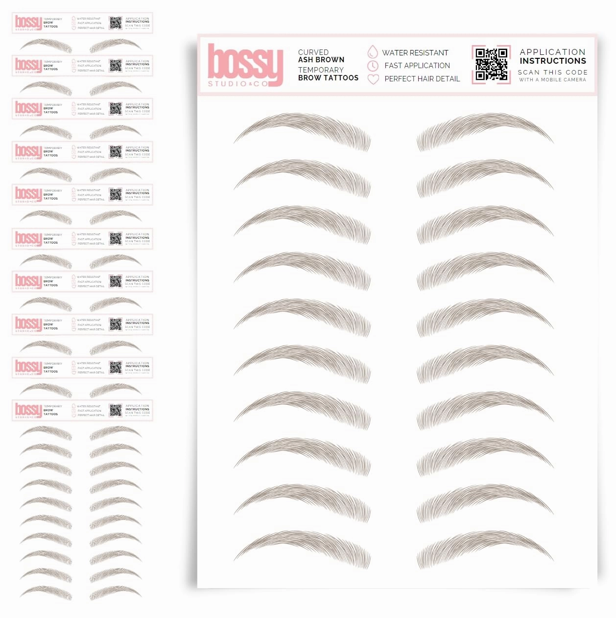 10 Pack Temporary Eyebrow Tattoos Waterproof Eyebrow Stickers, False Tattoos Hair Like Peel Off Instant Transfer Brows For Women And Men | Natural Strokes, Shaping (curved, ash brown)