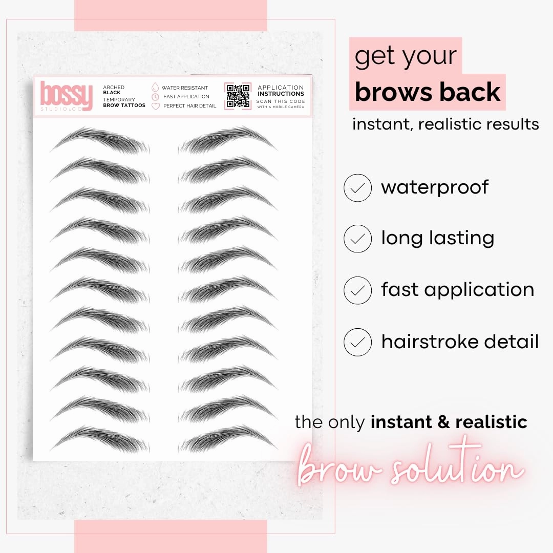 10 Pack Temporary Eyebrow Tattoos Waterproof Eyebrow Stickers, False Tattoos Hair Like Peel Off Instant Transfer Brows For Women And Men | Natural Strokes, Shaping (curved, ash brown)