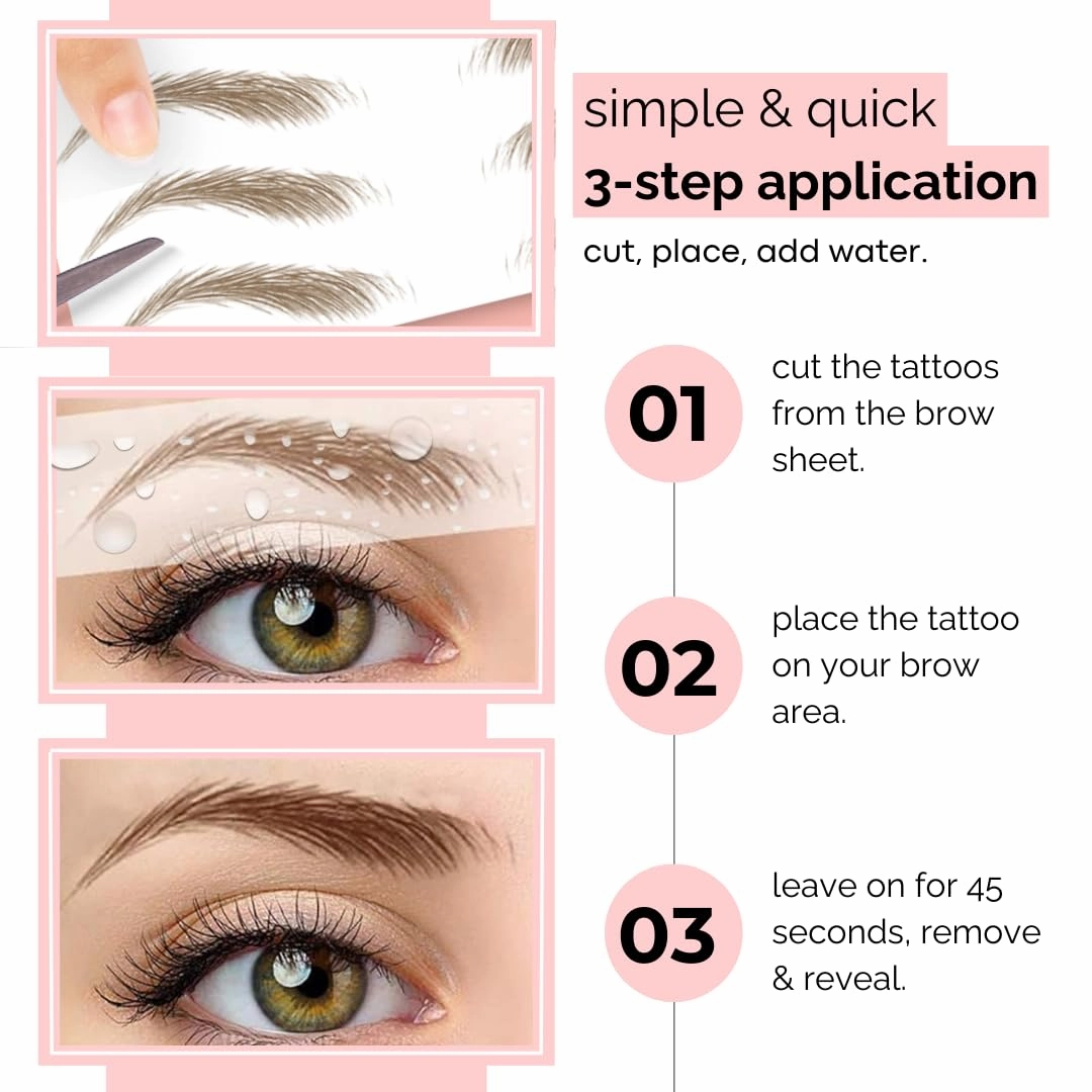 10 Pack Temporary Eyebrow Tattoos Waterproof Eyebrow Stickers, False Tattoos Hair Like Peel Off Instant Transfer Brows For Women And Men | Natural Strokes, Shaping (curved, ash brown)