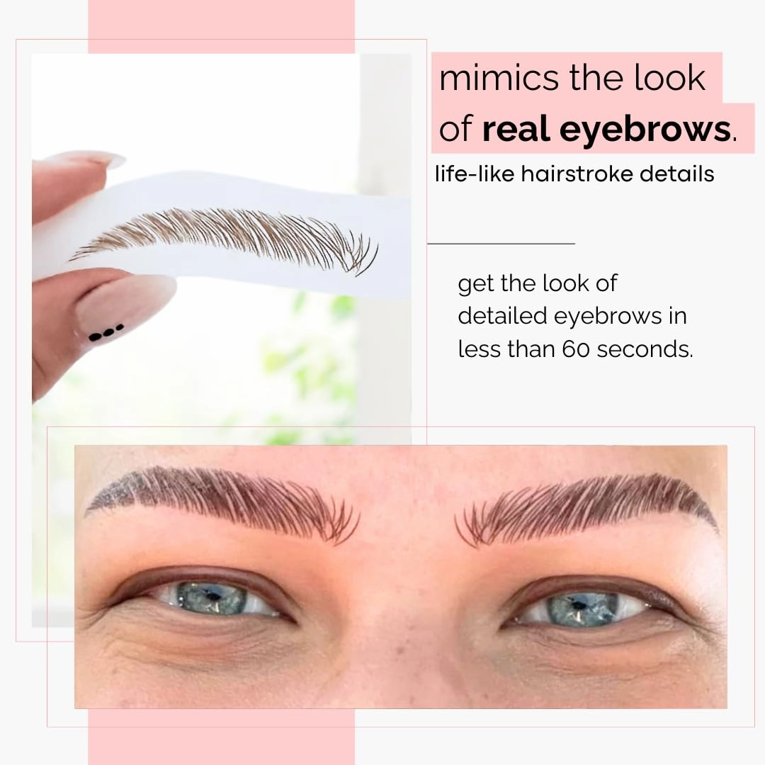 10 Pack Temporary Eyebrow Tattoos Waterproof Eyebrow Stickers, False Tattoos Hair Like Peel Off Instant Transfer Brows For Women And Men | Natural Strokes, Shaping (curved, ash brown)