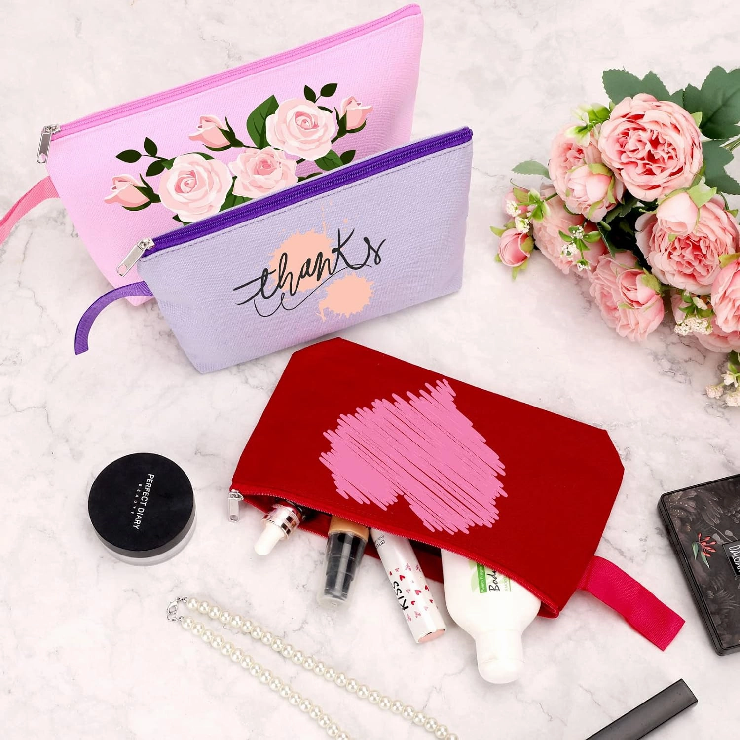 10 Pieces Cotton Canvas Makeup Bag with Bottom and Strap, Multi-Purpose Cosmetic Bag with Zipper Travel Toiletry Pouch, Blank DIY Craft Bag Pencil Bag (Multicolor 02, M) (MN-WB07)