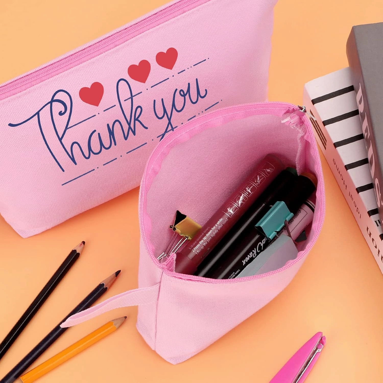 10 Pieces Cotton Canvas Makeup Bag with Bottom and Strap, Multi-Purpose Cosmetic Bag with Zipper Travel Toiletry Pouch, Blank DIY Craft Bag Pencil Bag (Pink, M) (MN-WB07)