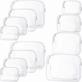 12 Pack Clear Cosmetic Bag Zippered Travel Toiletry Bags Transparent Makeup Pouch Portable PVC Waterproof Organizer 4 Sizes Plastic Carry Pouch for Women Men Travel Home Bathroom, White