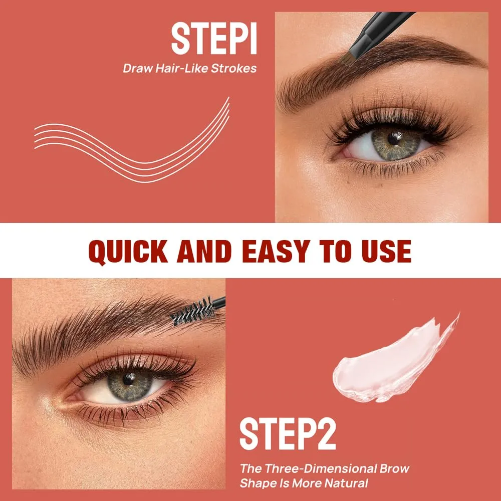 2 In 1 Brow Pen and Sealing Brow Pencil, 2025 New Magical Waterproof Brow Pencil, Dual-Ended 3D Waterproof Microblading Eyebrow Pen, 4 Tipped Brown Pencil with Brow Brush 2 In 1 Brows (Light Brown*1)
