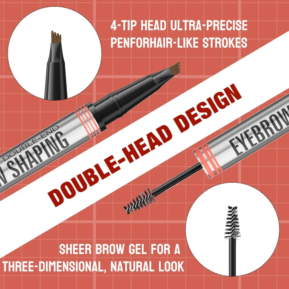 2 In 1 Brow Pen and Sealing Brow Pencil, 2025 New Magical Waterproof Brow Pencil, Dual-Ended 3D Waterproof Microblading Eyebrow Pen, 4 Tipped Brown Pencil with Brow Brush 2 In 1 Brows (Light Brown*1)