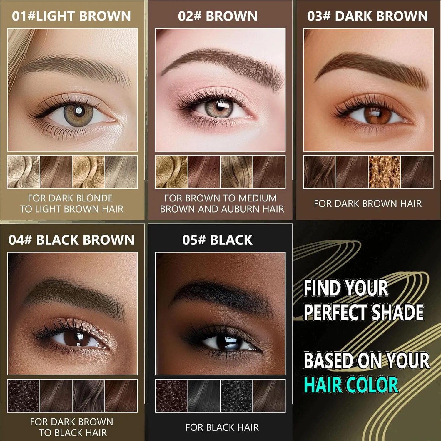 2-in-1 Double Head Eyebrow Pen and Gel, Waterproof Brow Makeup with Dual-Ended Applicator (1#Light brown)