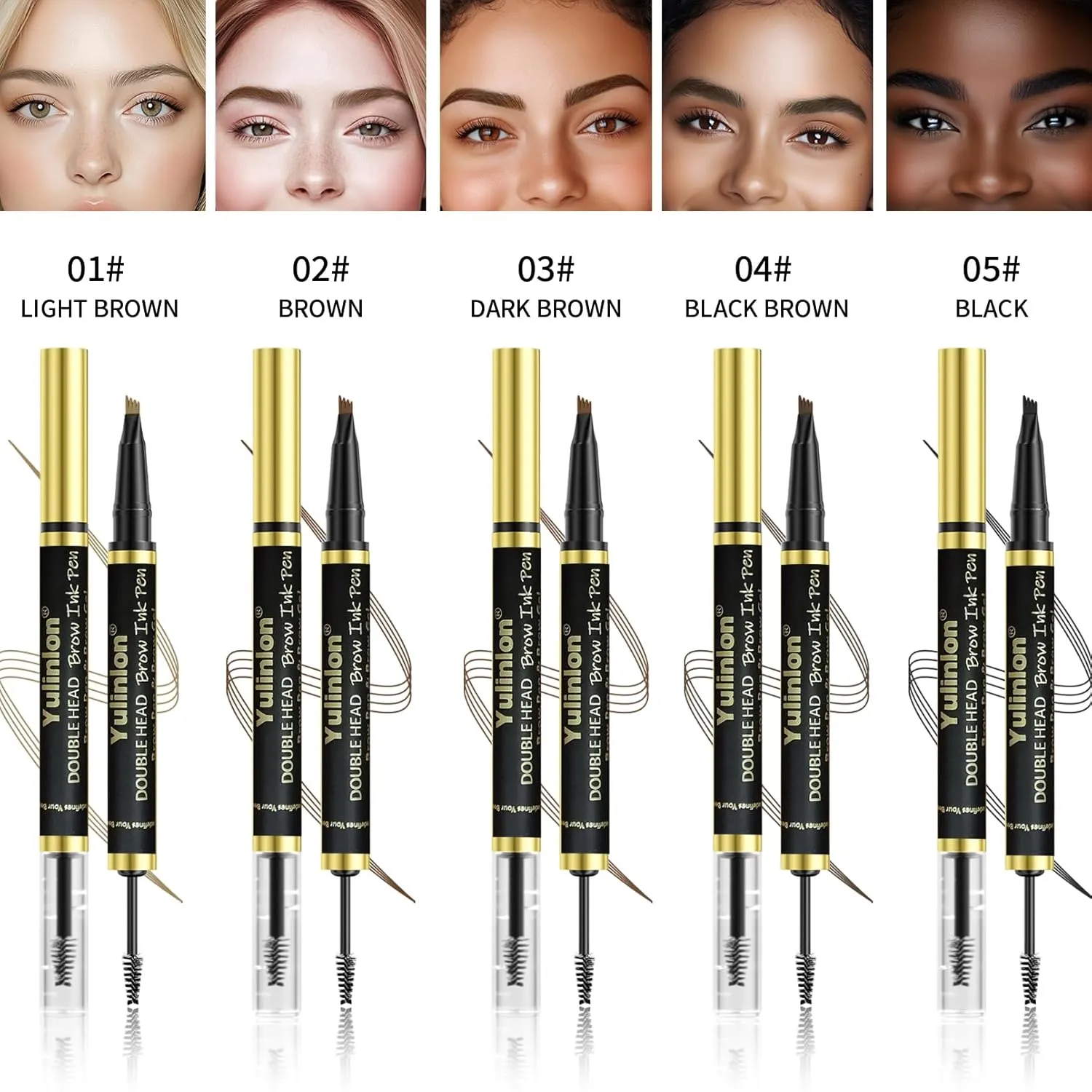 2-in-1 Double Head Eyebrow Pen and Gel, Waterproof Brow Makeup with Dual-Ended Applicator (1#Light brown)
