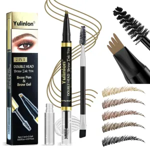 2-in-1 Double Head Eyebrow Pen and Gel, Waterproof Brow Makeup with Dual-Ended Applicator (1#Light brown)