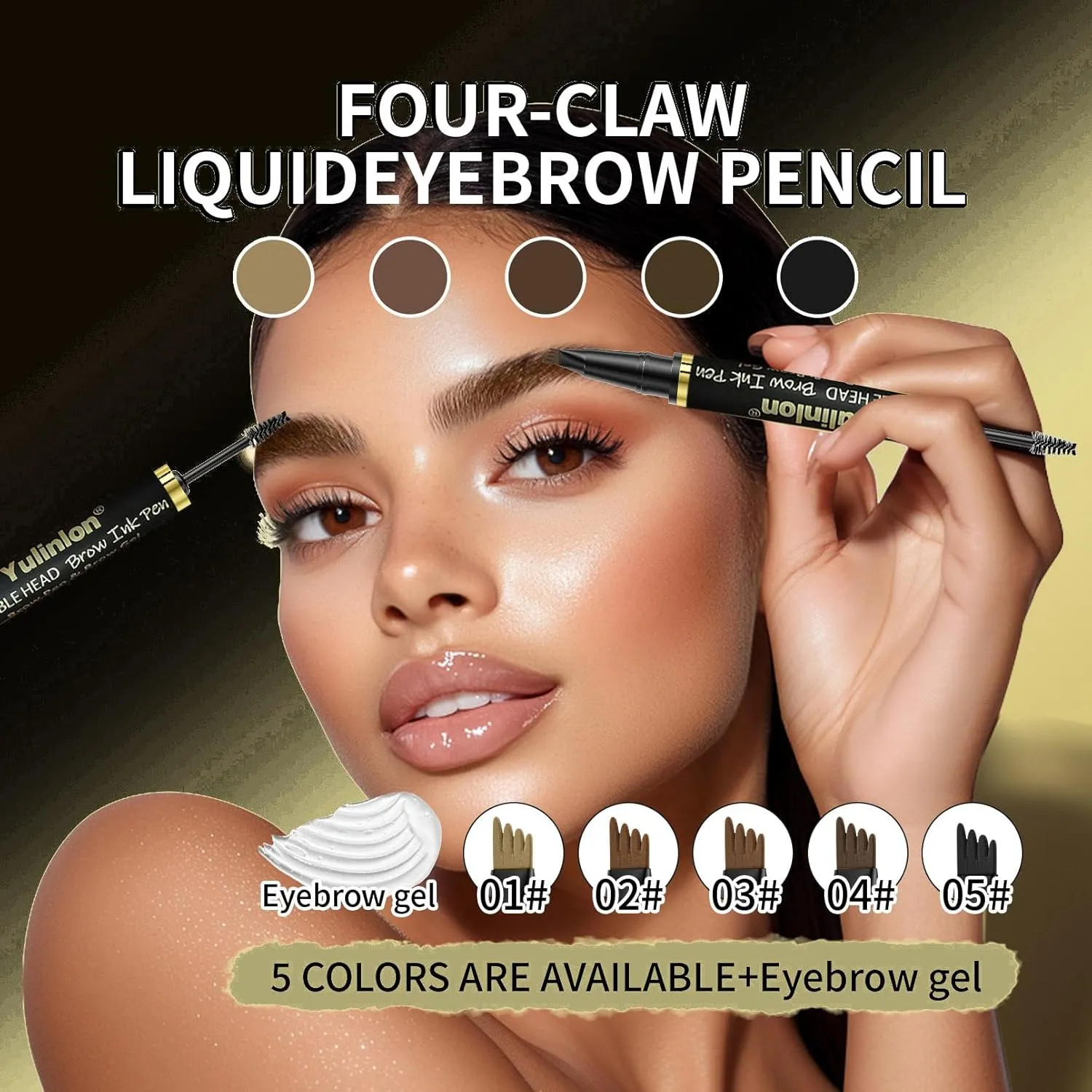 2-in-1 Double Head Eyebrow Pen and Gel, Waterproof Brow Makeup with Dual-Ended Applicator (1#Light brown)