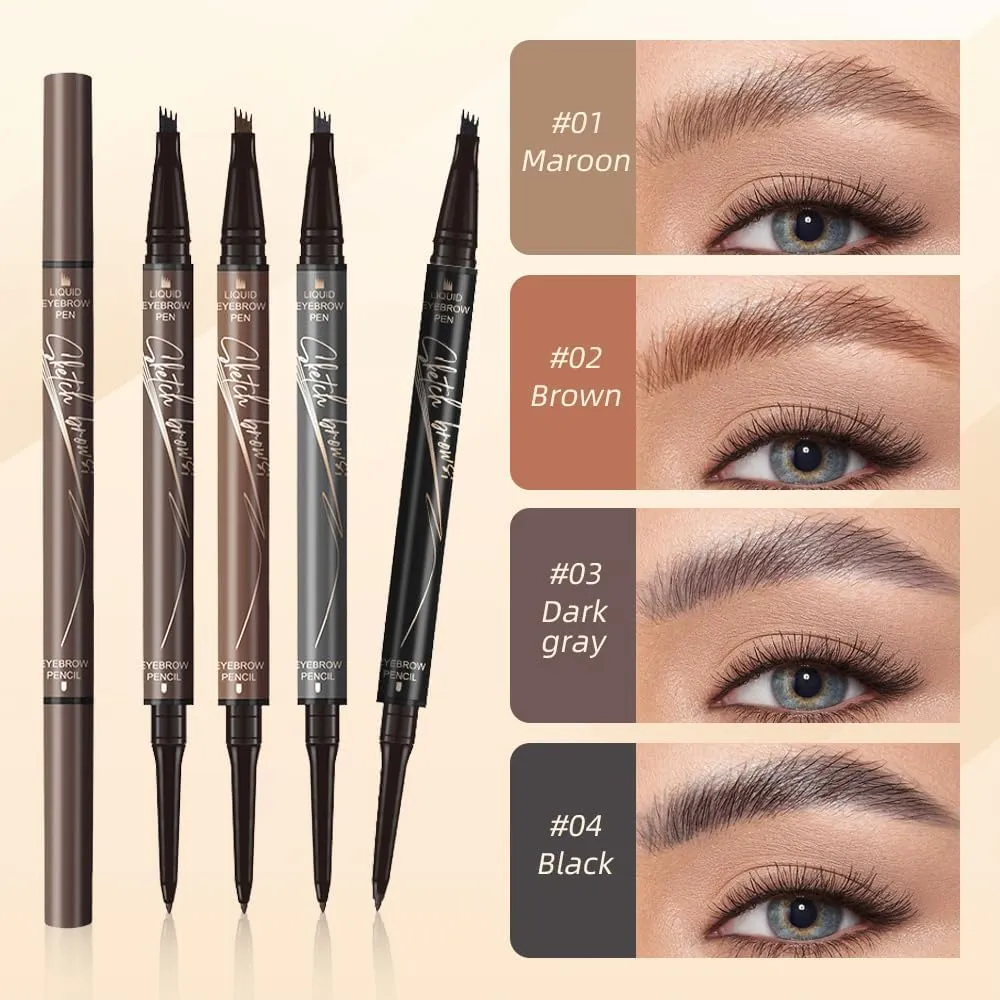 2 in 1 Eyebrow Pencil, 3D Microblading Eyebrow Pen, 4 Tip Eyebrow Magic Eyebrows, Natural Makeup Fine Stroke Eyebrows Pencil, Long-Lasting Waterproof Eyebrows Pencils for Women (Light Brown, One Size)