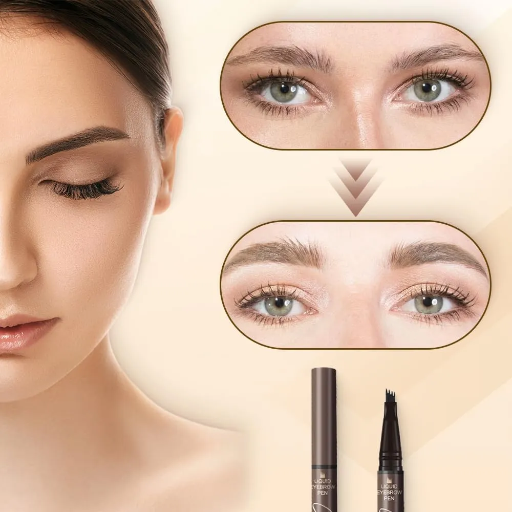 2 in 1 Eyebrow Pencil, 3D Microblading Eyebrow Pen, 4 Tip Eyebrow Magic Eyebrows, Natural Makeup Fine Stroke Eyebrows Pencil, Long-Lasting Waterproof Eyebrows Pencils for Women (Light Brown, One Size)
