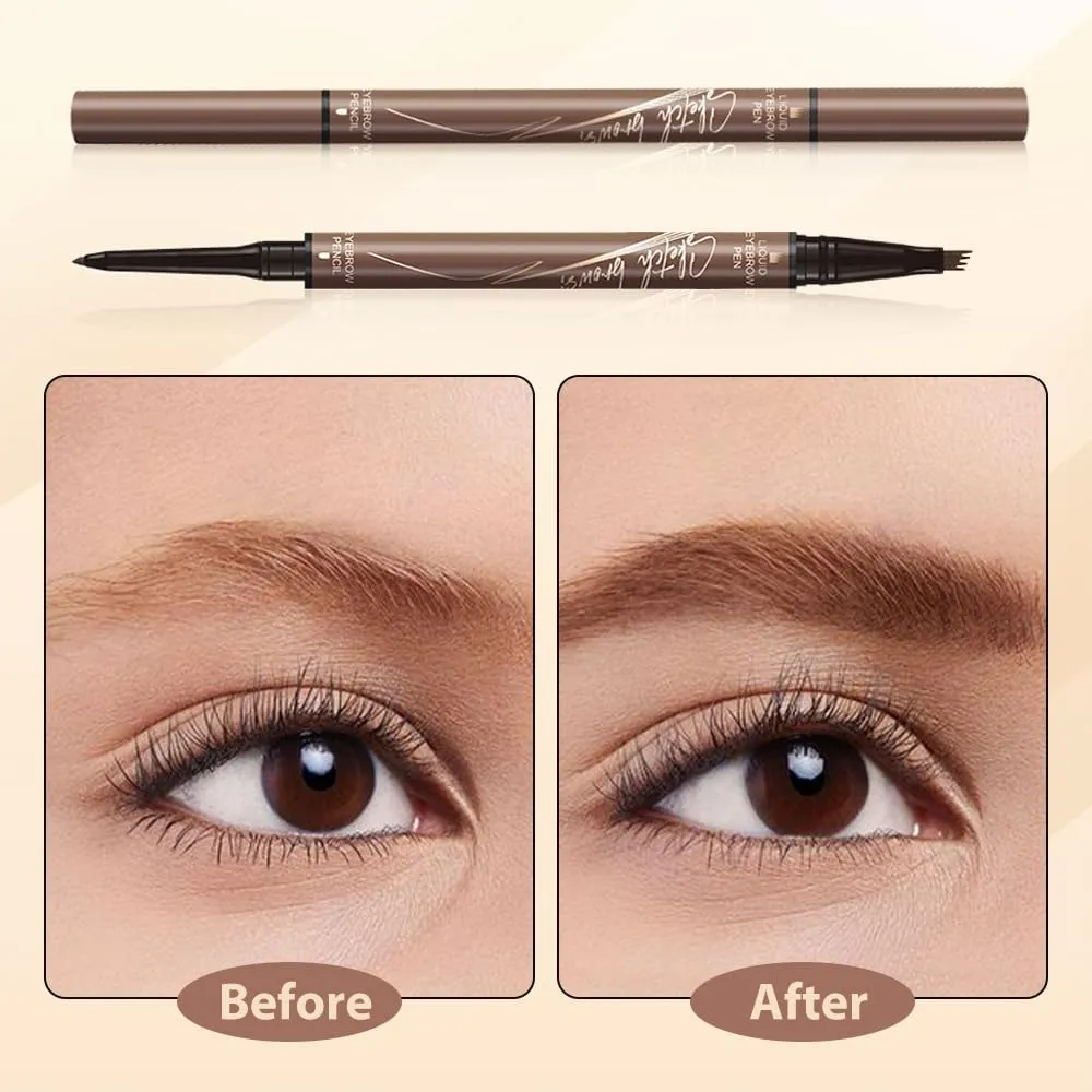 2 in 1 Eyebrow Pencil, 3D Microblading Eyebrow Pen, 4 Tip Eyebrow Magic Eyebrows, Natural Makeup Fine Stroke Eyebrows Pencil, Long-Lasting Waterproof Eyebrows Pencils for Women (Light Brown, One Size)