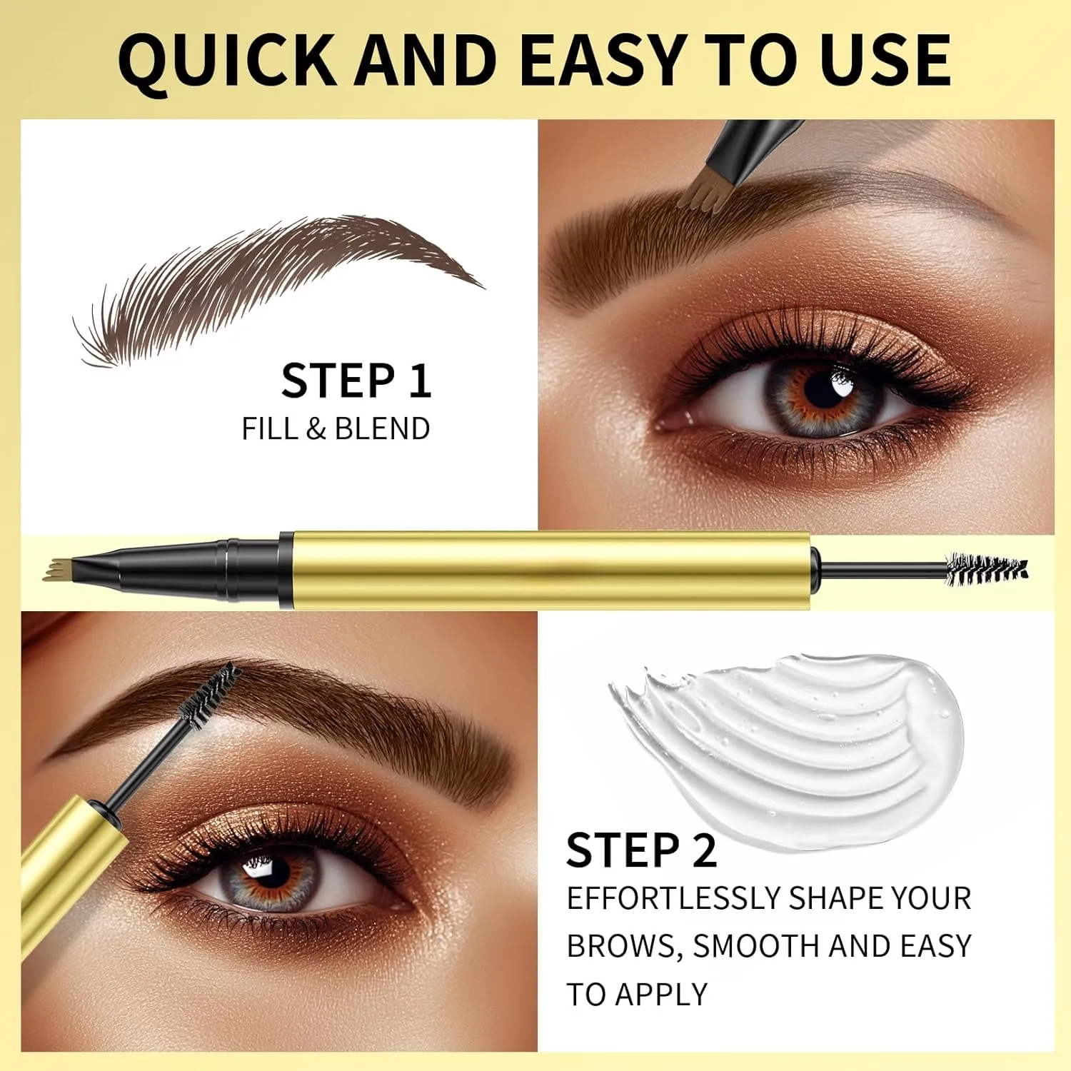 2 in 1 Long-Lasting Eyebrow Pencil and Brow Up-Grade Gel, Light Brown and Brown Shades (5#Black)