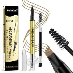 2 in 1 Long-Lasting Eyebrow Pencil and Brow Up-Grade Gel, Light Brown and Brown Shades (5#Black)