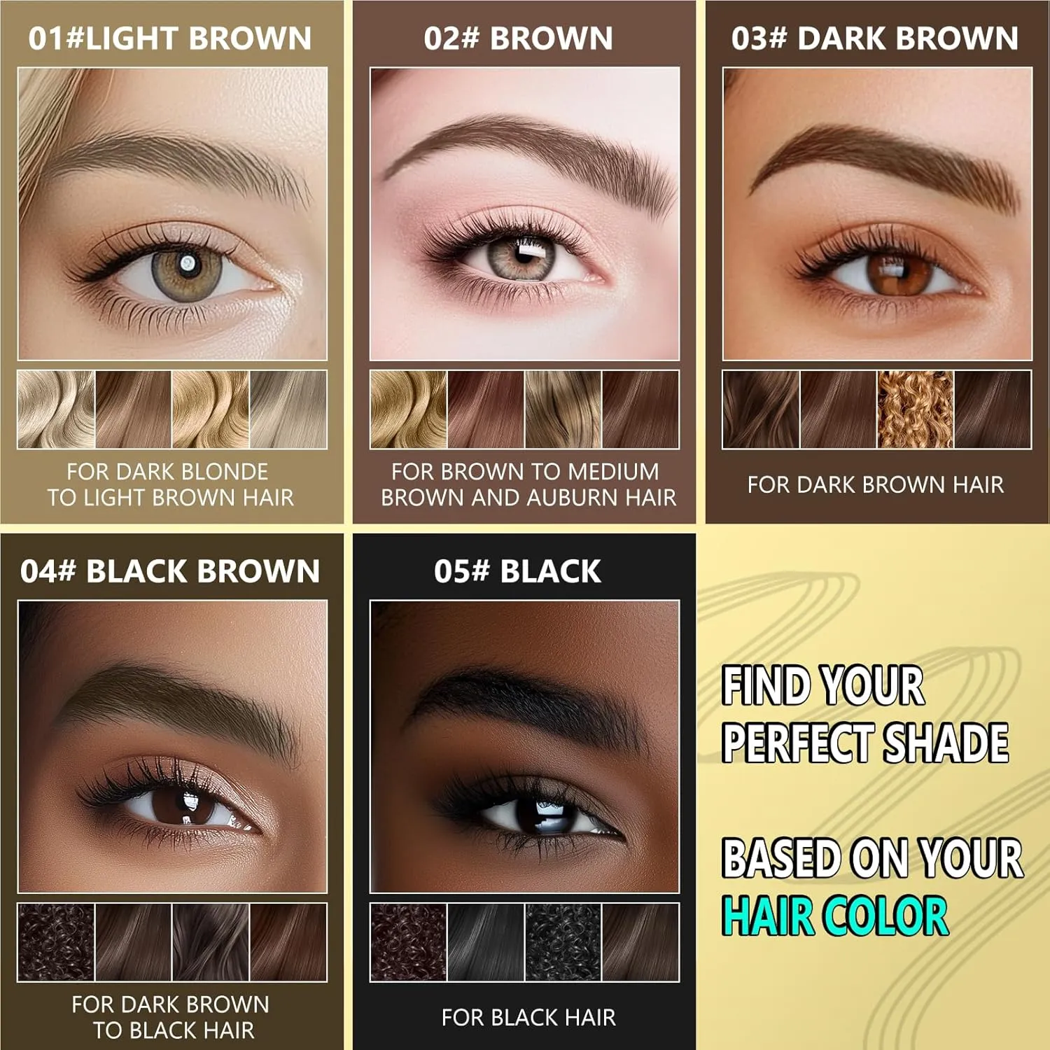2 in 1 Long-Lasting Eyebrow Pencil and Brow Up-Grade Gel, Light Brown and Brown Shades (5#Black)