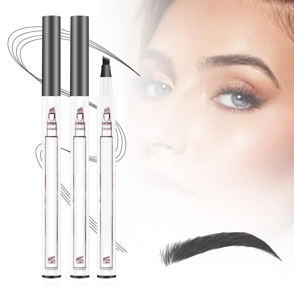 2 Pack 3D Waterproof Magic Eyebrow Pencil, 2025 Upgrade Eyebrow Microblading Pen, 4 Tipped Precise Brow Pen, Long-Lasting Fine Stroke Microblade Eyebrow Pencil for Makeup Last All Day (Gray)