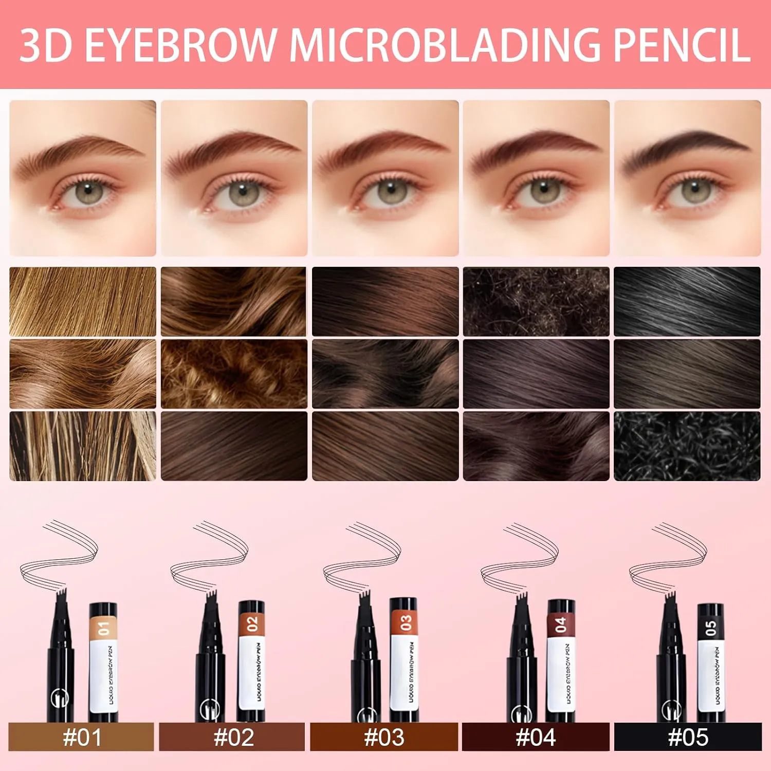 2 Packs 3D Waterproof Eyebrow Pen 4 Fork Tip Tattoo Pencil, 2025 New Long-Lasting Waterproof Makeup Eyebrow Pencil, Easy to Use Eyebrow Pen (Dark Brown)