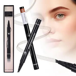 2 Packs 3D Waterproof Eyebrow Pen 4 Fork Tip Tattoo Pencil, 2025 New Long-Lasting Waterproof Makeup Eyebrow Pencil, Easy to Use Eyebrow Pen (Dark Brown)
