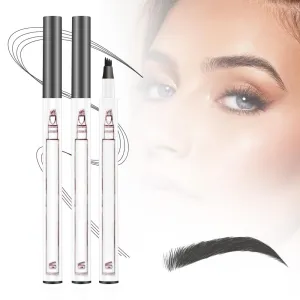 2 PCS Eyebrow Microblading Pen, 2025 New 3D Waterproof Magic Eyebrow Pencil 4 Tipped Precise Brow Pen, Long-Lasting Fine Stroke Microblade Eyebrow Pencil for Natural Makeup (Gray)