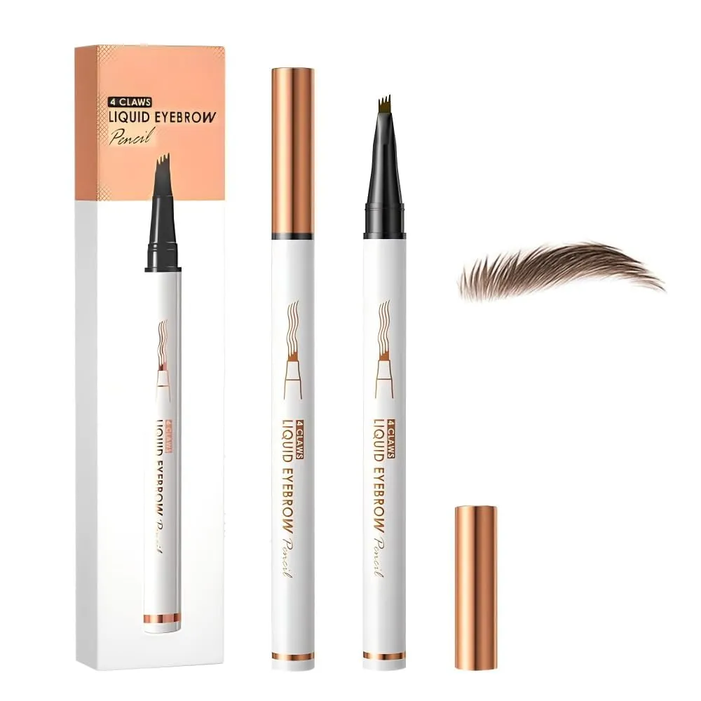2 Pcs Microblading Eyebrow Pen, 2025 Upgraded 3D Waterproof 4-Tip Eyebrow Pencil, Natural Makeup Long-Lasting Fine Stroke Magic Eyebrow Pencil for Women Stay on All Day (Dark Brown(2 Pcs))
