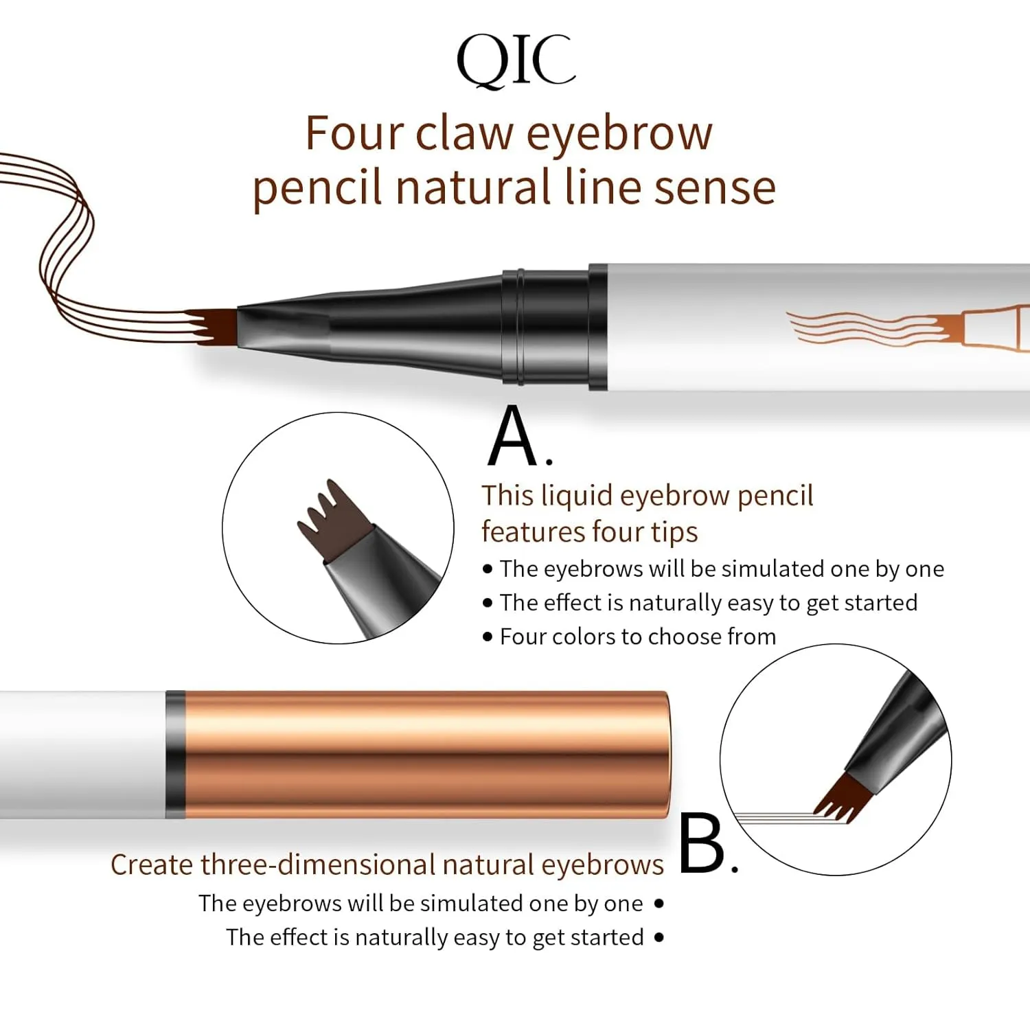 2 Pcs Microblading Eyebrow Pen, 2025 Upgraded 3D Waterproof 4-Tip Eyebrow Pencil, Natural Makeup Long-Lasting Fine Stroke Magic Eyebrow Pencil for Women Stay on All Day (Dark Brown*2)
