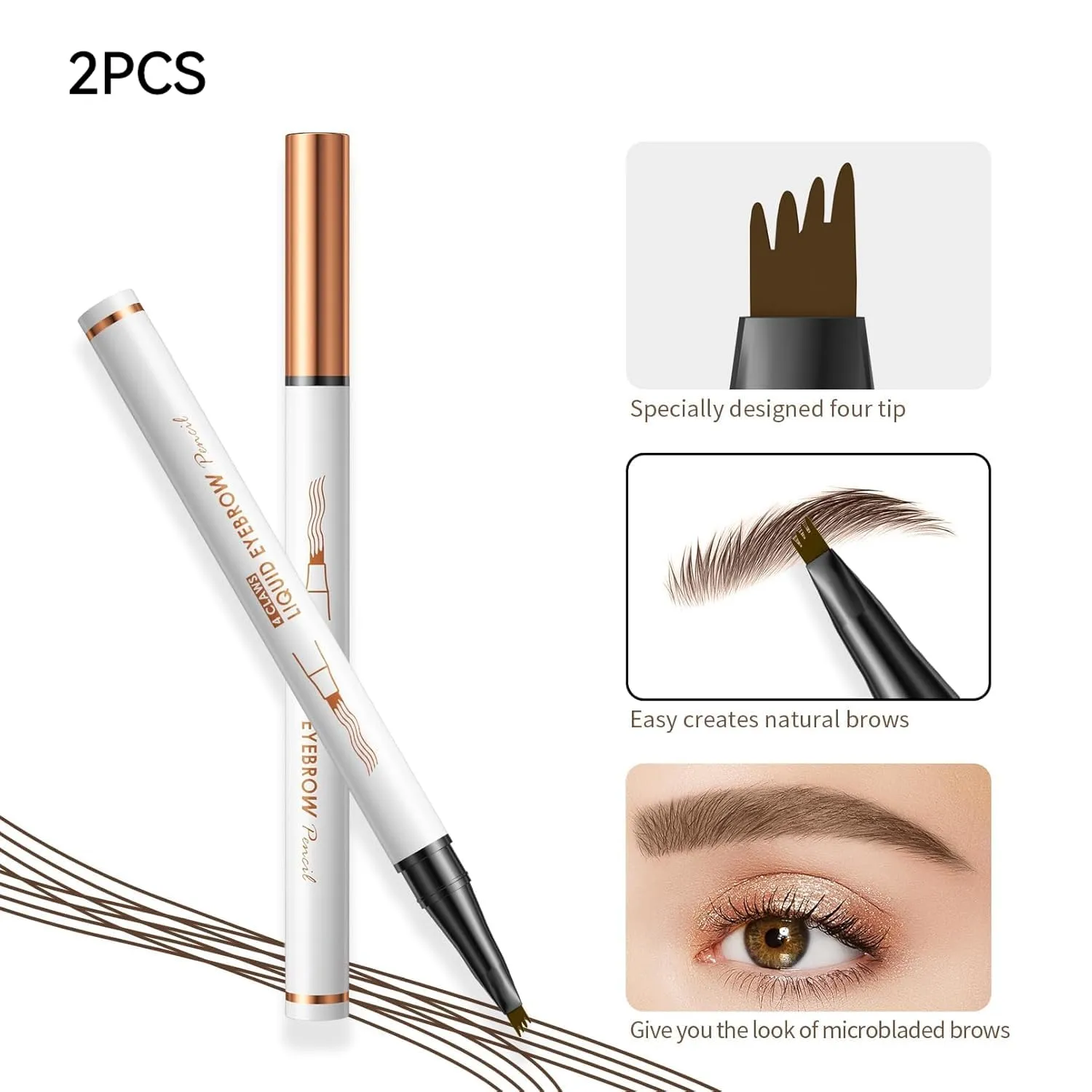 2 Pcs Microblading Eyebrow Pen, 2025 Upgraded 3D Waterproof 4-Tip Eyebrow Pencil, Natural Makeup Long-Lasting Fine Stroke Magic Eyebrow Pencil for Women Stay on All Day (Light Brown(2 Pcs))