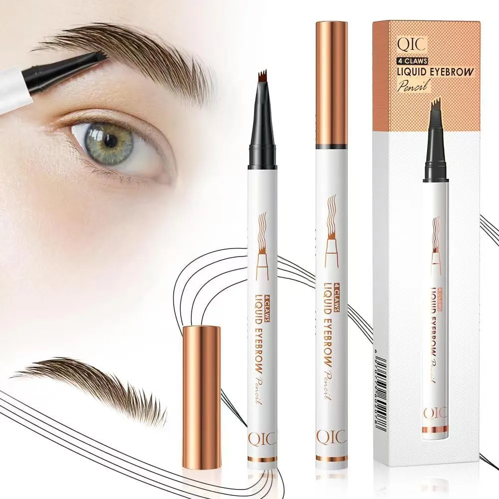 2 Pcs Microblading Eyebrow Pen, 2025 Upgraded 3D Waterproof 4-Tip Eyebrow Pencil, Natural Makeup Long-Lasting Fine Stroke Magic Eyebrow Pencil for Women Stay on All Day (Light Brown(2 Pcs))