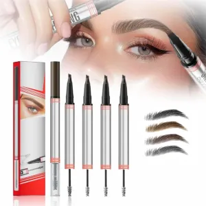 2024 New 2-in-1 Eyebrow Pencil with Gel,Waterproof Magic Eyebrow Pencil,Dual-Ended 3D Microblading Eyebrow Pen with 4 Tip & Eyebrow Brush, Makeup Long-Lasting Eyebrow Pen for Women (4 PCS)