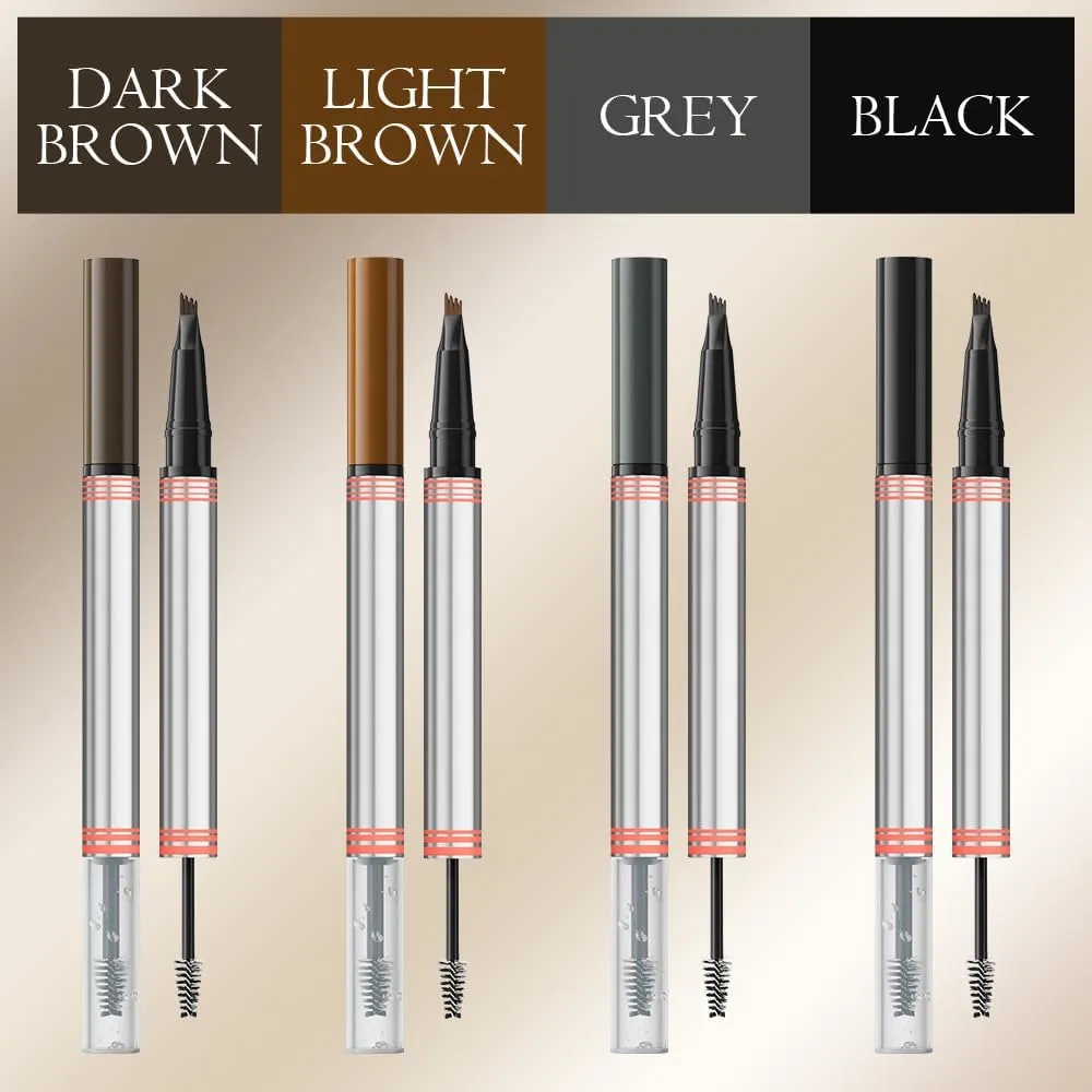 2024 New 2-in-1 Eyebrow Pencil with Gel,Waterproof Magic Eyebrow Pencil,Dual-Ended 3D Microblading Eyebrow Pen with 4 Tip & Eyebrow Brush, Makeup Long-Lasting Eyebrow Pen for Women (4 PCS)