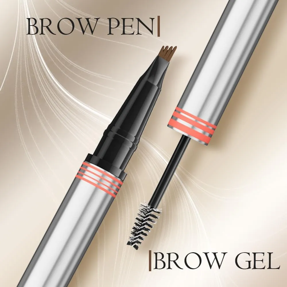 2024 New 2-in-1 Eyebrow Pencil with Gel,Waterproof Magic Eyebrow Pencil,Dual-Ended 3D Microblading Eyebrow Pen with 4 Tip & Eyebrow Brush, Makeup Long-Lasting Eyebrow Pen for Women (4 PCS)