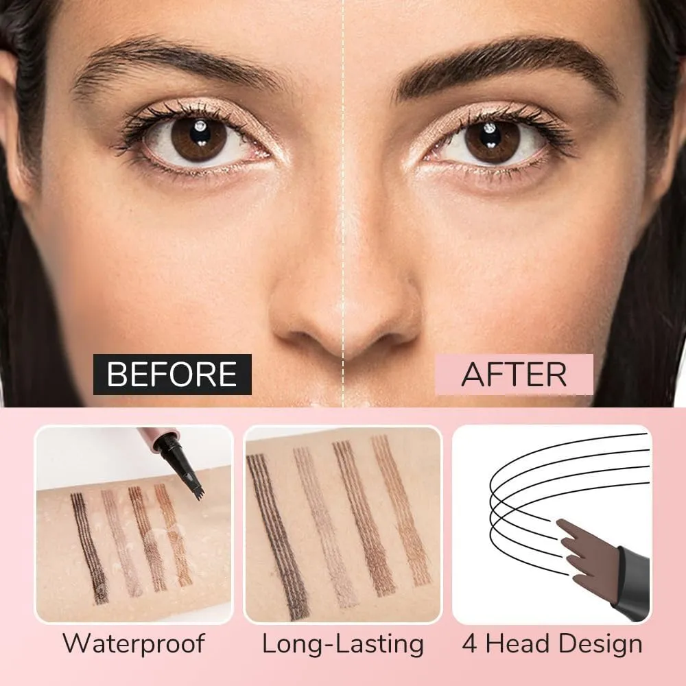 2024 New Eyebrow Pen Waterproof, Microblading Eyebrow Pencil, 4-Tipped Precise Brow Pen, Natural Eyebrow Makeup Eye Brow Pencil Fine Stroke Microblading Eyebrow Pencil Stay on All Day (Light Brown)