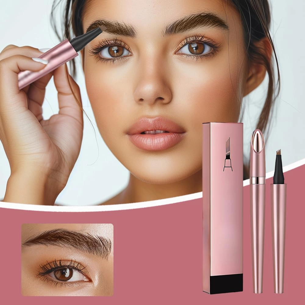 2024 New Magic Eyebrow Pencil, 3D Waterproof Microblading Eyebrow Pencil Contouring Pen, 4 Tip Microblade Eyebrow Pen, Natural Long-Lasting Fine Stroke Microblading Eyebrow Pencil (Black)