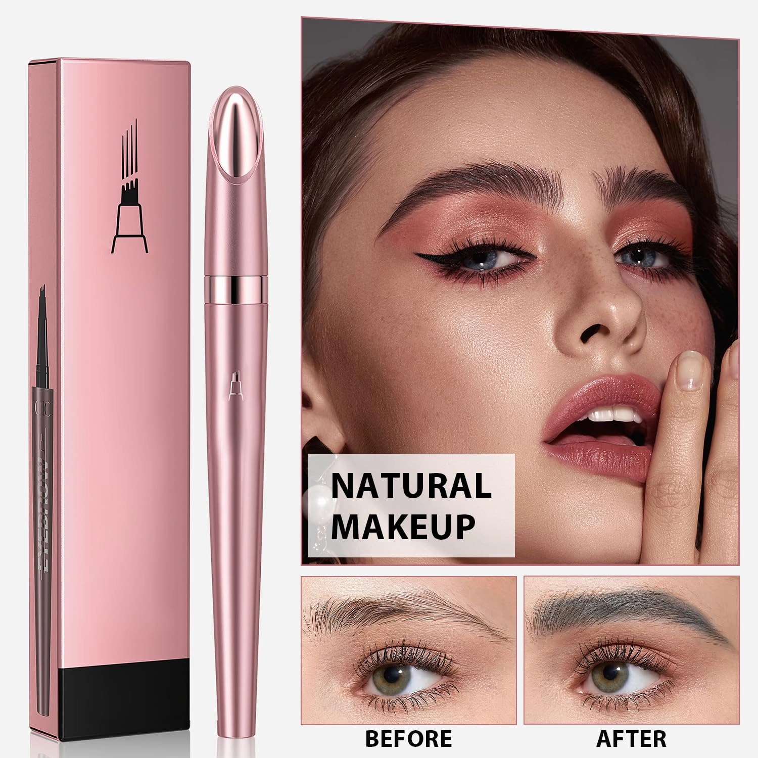 2024 New Magic Eyebrow Pencil, 3D Waterproof Microblading Eyebrow Pencil Contouring Pen, Long-Lasting Natural Fine Stroke Eyebrow Pencil with 4 Micro-Fork Tip for women Makeup (2, Black)