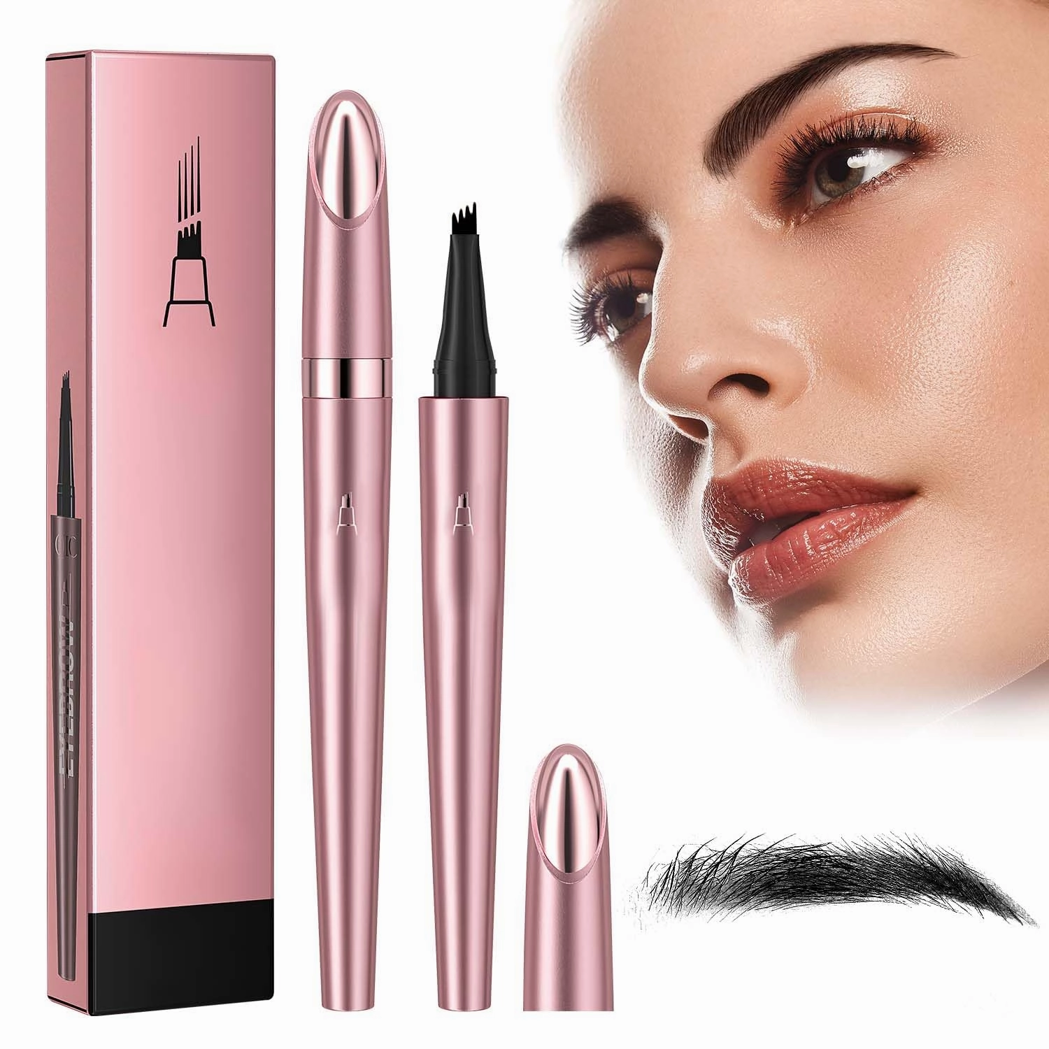 2024 New Magic Eyebrow Pencil, 3D Waterproof Microblading Eyebrow Pencil Contouring Pen, Long-Lasting Natural Fine Stroke Eyebrow Pencil with 4 Micro-Fork Tip for women Makeup (2, Black)
