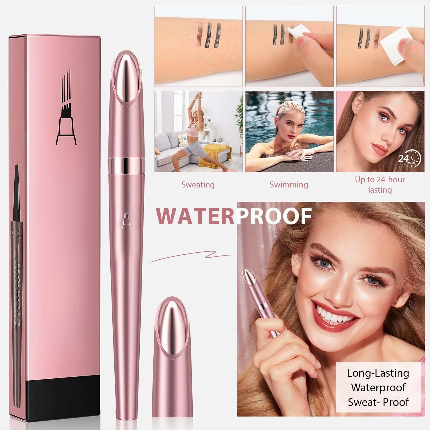 2024 New Magic Eyebrow Pencil, 3D Waterproof Microblading Eyebrow Pencil Contouring Pen, Long-Lasting Natural Fine Stroke Eyebrow Pencil with 4 Micro-Fork Tip for women Makeup (2, Black)