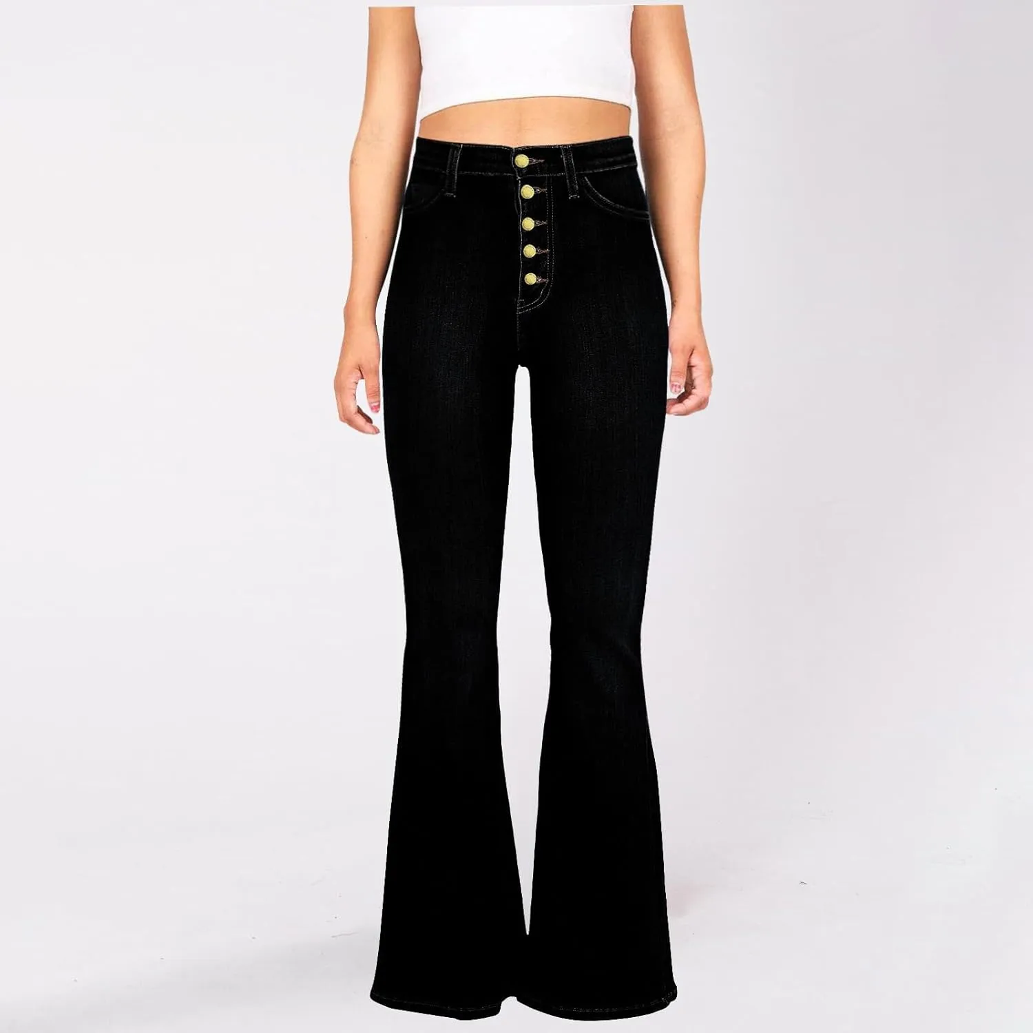 2025 Jeans for Women Stretch Button Up Mid Waisted Flare Denim Jeans Fashion Retro Wide Leg Slim Bell Pencil Pants