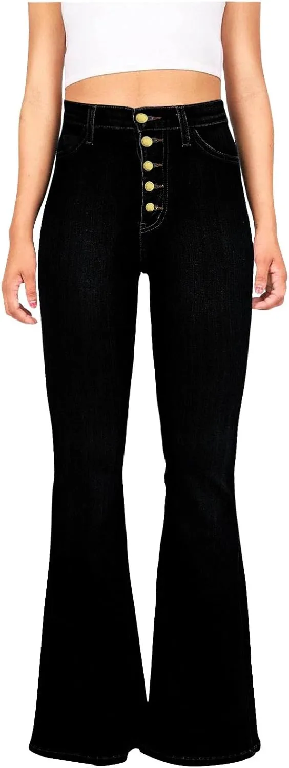 2025 Jeans for Women Stretch Button Up Mid Waisted Flare Denim Jeans Fashion Retro Wide Leg Slim Bell Pencil Pants