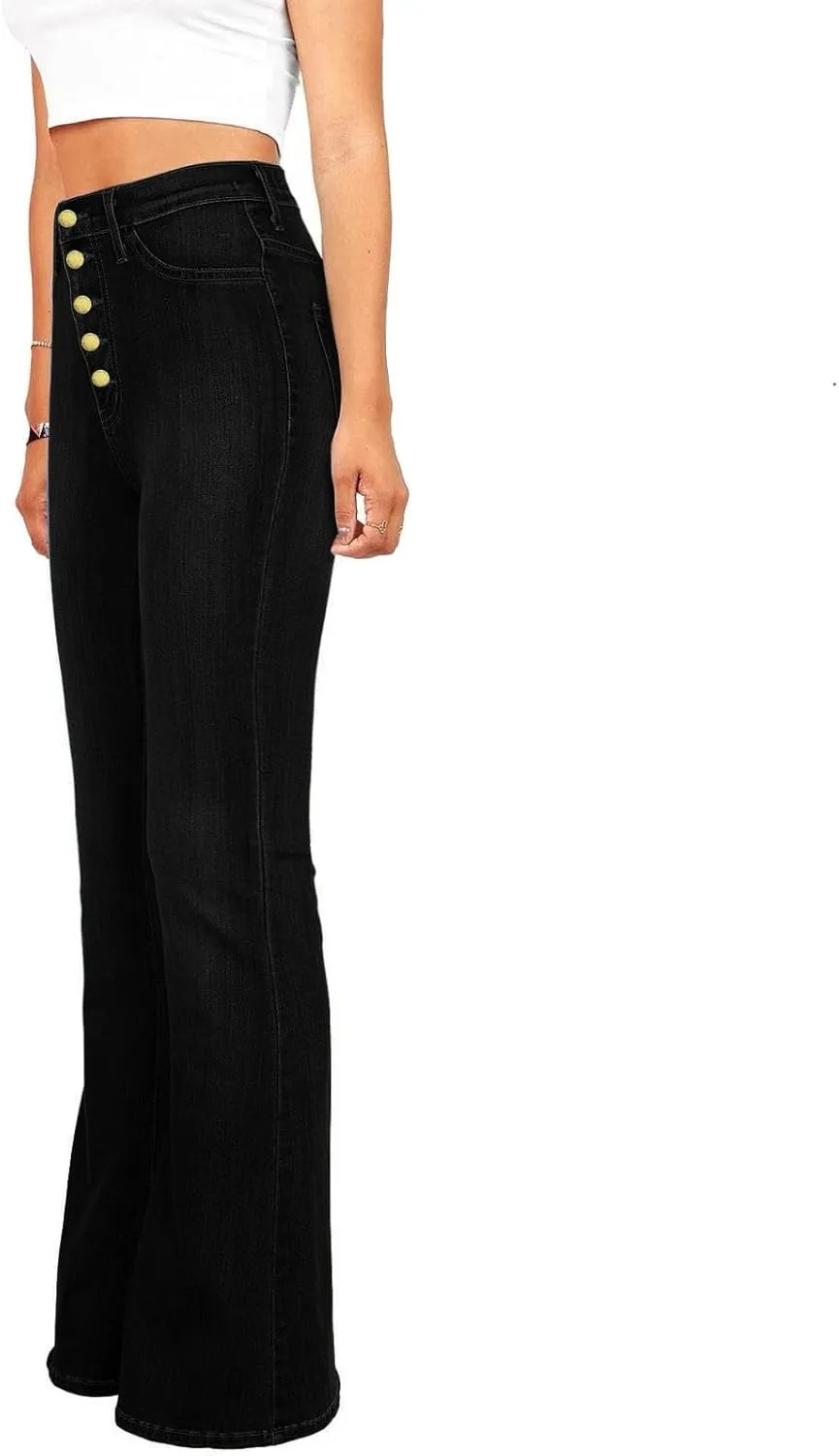 2025 Jeans for Women Stretch Button Up Mid Waisted Flare Denim Jeans Fashion Retro Wide Leg Slim Bell Pencil Pants