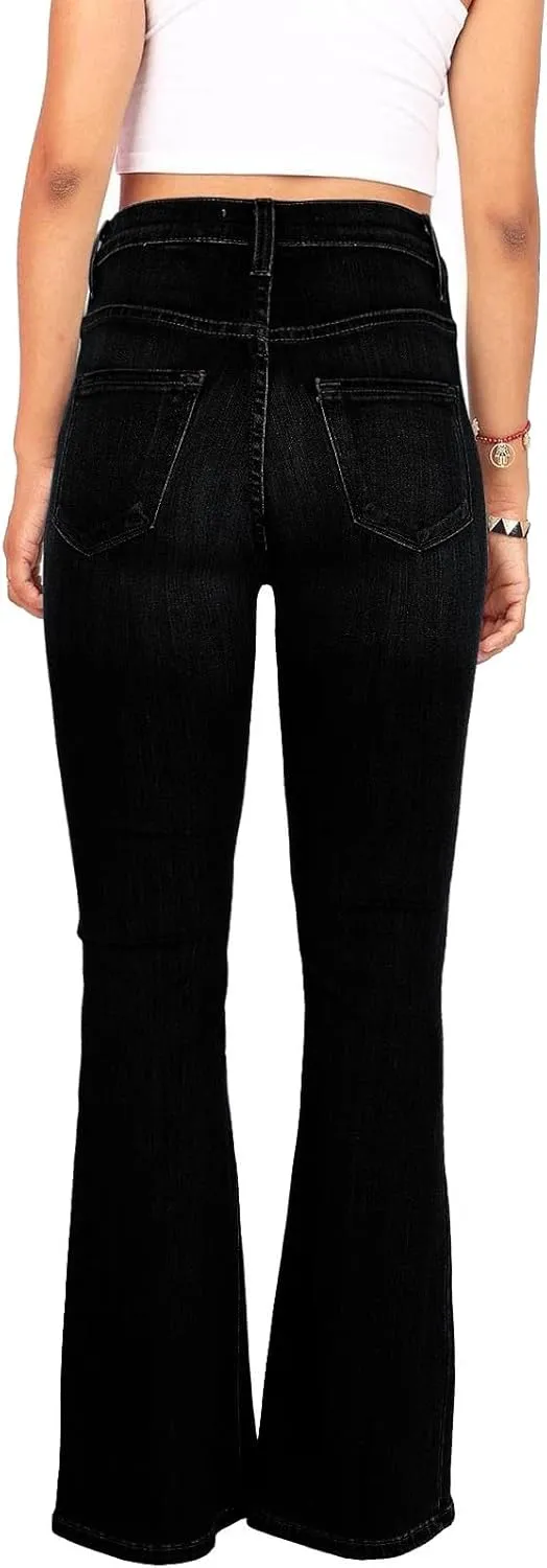 2025 Jeans for Women Stretch Button Up Mid Waisted Flare Denim Jeans Fashion Retro Wide Leg Slim Bell Pencil Pants