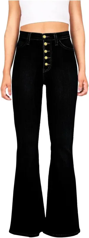 2025 Jeans for Women Stretch Button Up Mid Waisted Flare Denim Jeans Fashion Retro Wide Leg Slim Bell Pencil Pants