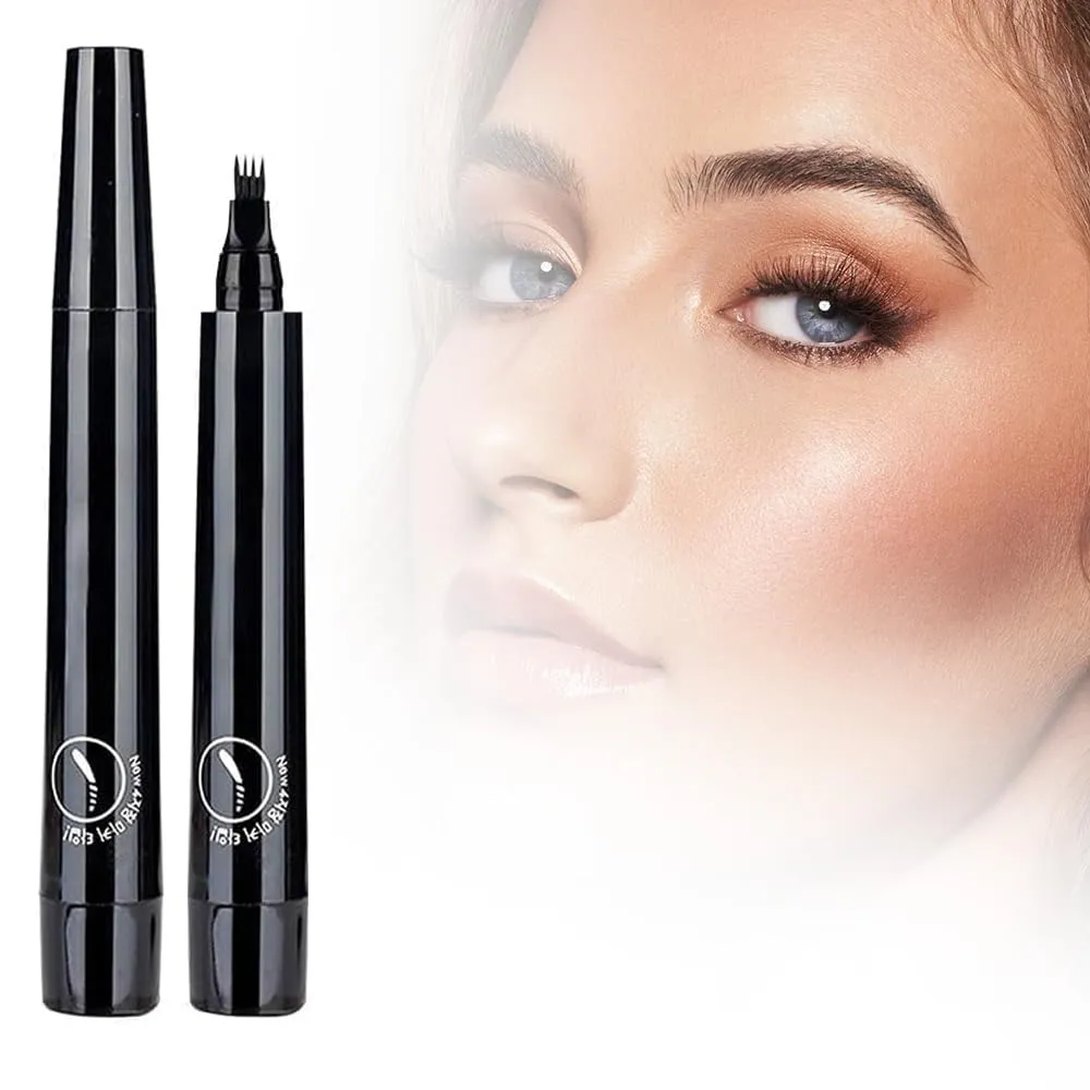 2025 Magic Eyebrow Pencil, 4-Tip Microblade Brow Pen, Waterproof Contouring Pen, Natural Gap Filling (Black)