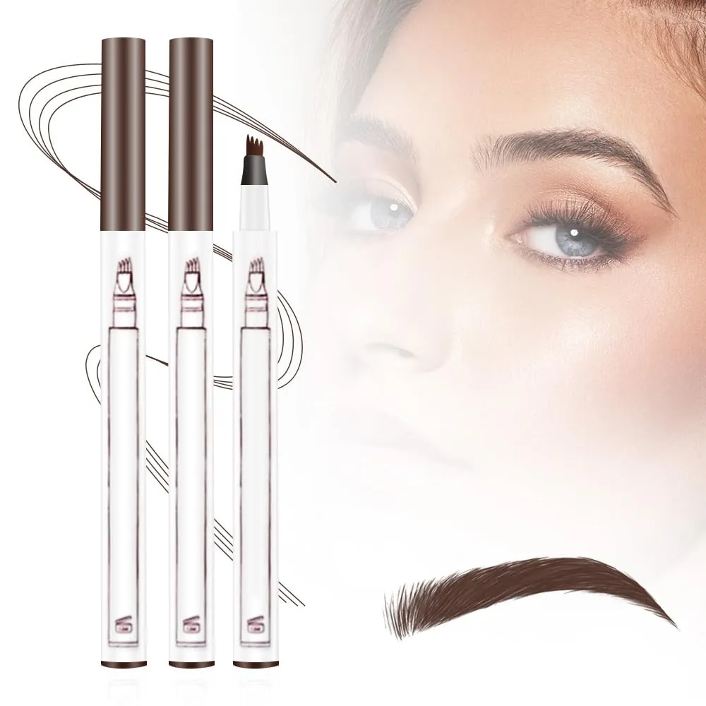 2025 New 2PCS 3D Magic Microblading Eyebrow Pencil, Upgrade Waterproof Microblading Eyebrow Pen 4 Fork Tip Tattoo Pencil, 24 Hours Fine Stroke Eyebrow Pen Makeup Eyebrow Pencils (Light Brown)