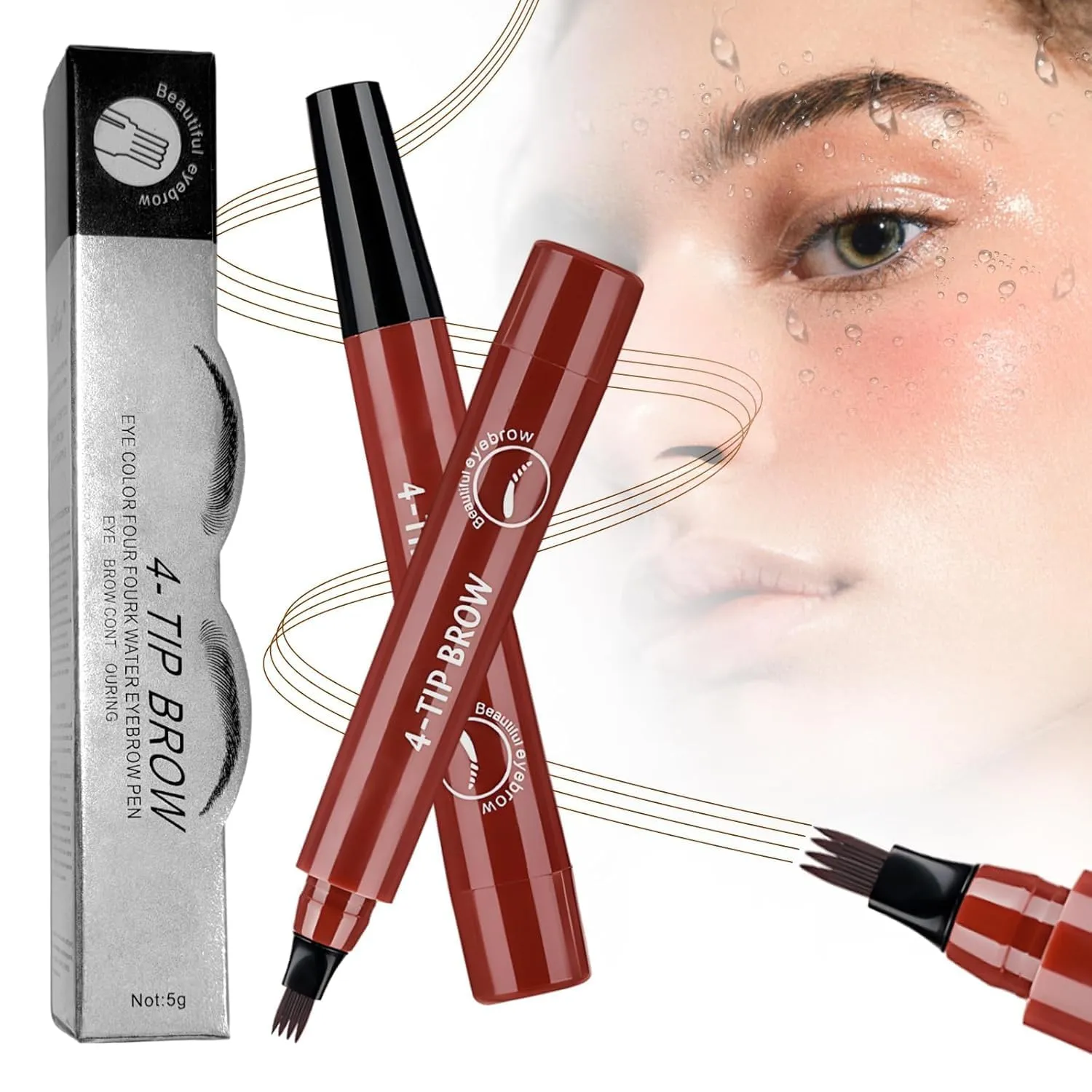 2025 New Microblading Eyebrow Pen, Waterproof Microblading Eyebrow Pencil, Eye Brow Pen with 4 Micro-Fork Tip, Natural Makeup Long-Lasting Fine Stroke Magic Eyebrows Pencil (Red Brown)