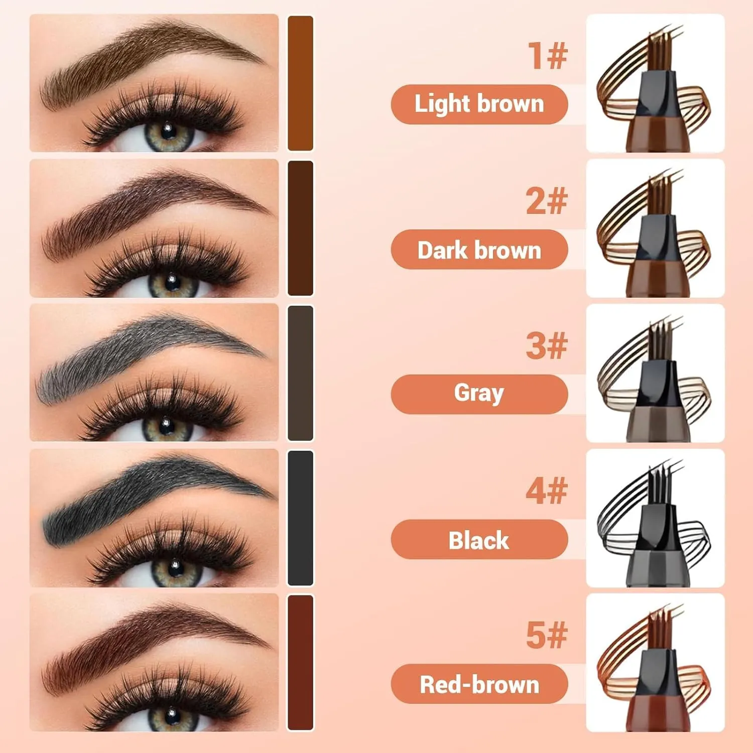 2025 New Microblading Eyebrow Pen, Waterproof Microblading Eyebrow Pencil, Eye Brow Pen with 4 Micro-Fork Tip, Natural Makeup Long-Lasting Fine Stroke Magic Eyebrows Pencil (Red Brown)