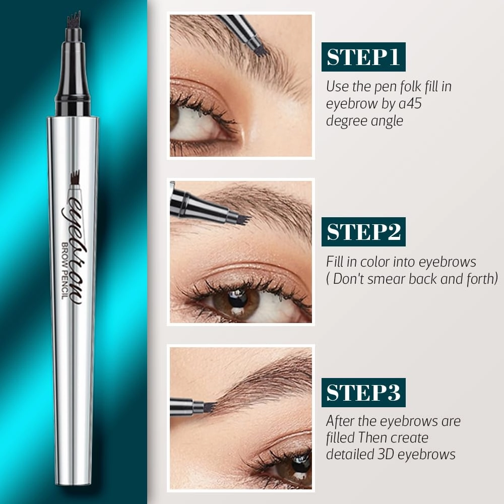 2025 New Magic Eyebrow Pencil, 3D Microblading Eyebrow Pencil 4 Tip Eye Brow Pen, 24 Hours Fine Stroke Eyebrow Pen Makeup Eyebrow Pencils (Black)