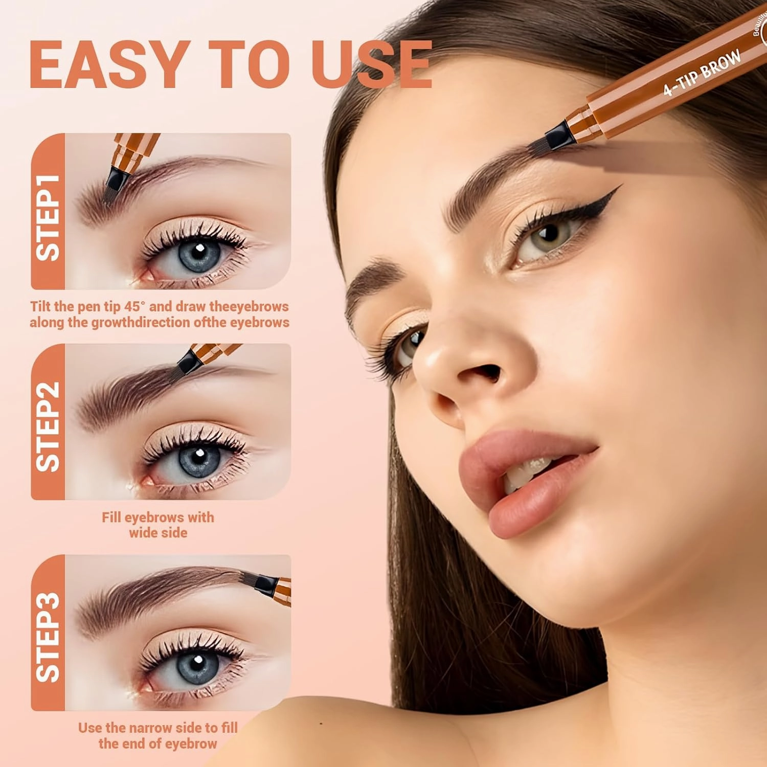 2025 New Microblading Eyebrow Pencil, Upgraded 3D Waterproof 4 Tip Magic Eyebrow Pencil, Natural Gap Filling Eyebrow Makeup Contouring Pen Long-Lasting Fine Stroke Eye Brow Pen (Light Brown)