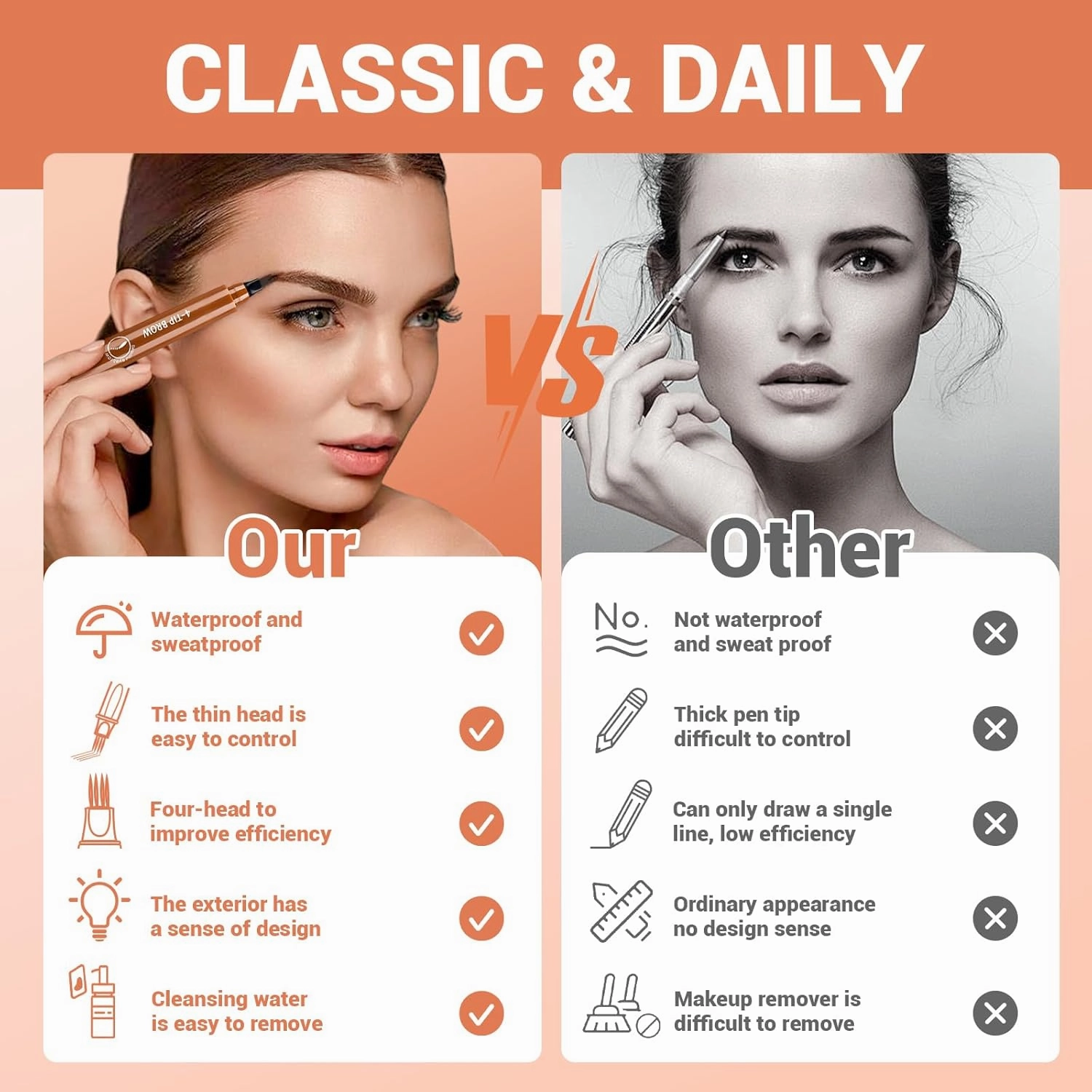 2025 New Microblading Eyebrow Pencil, Upgraded 3D Waterproof 4 Tip Magic Eyebrow Pencil, Natural Gap Filling Eyebrow Makeup Contouring Pen Long-Lasting Fine Stroke Eye Brow Pen (Light Brown)