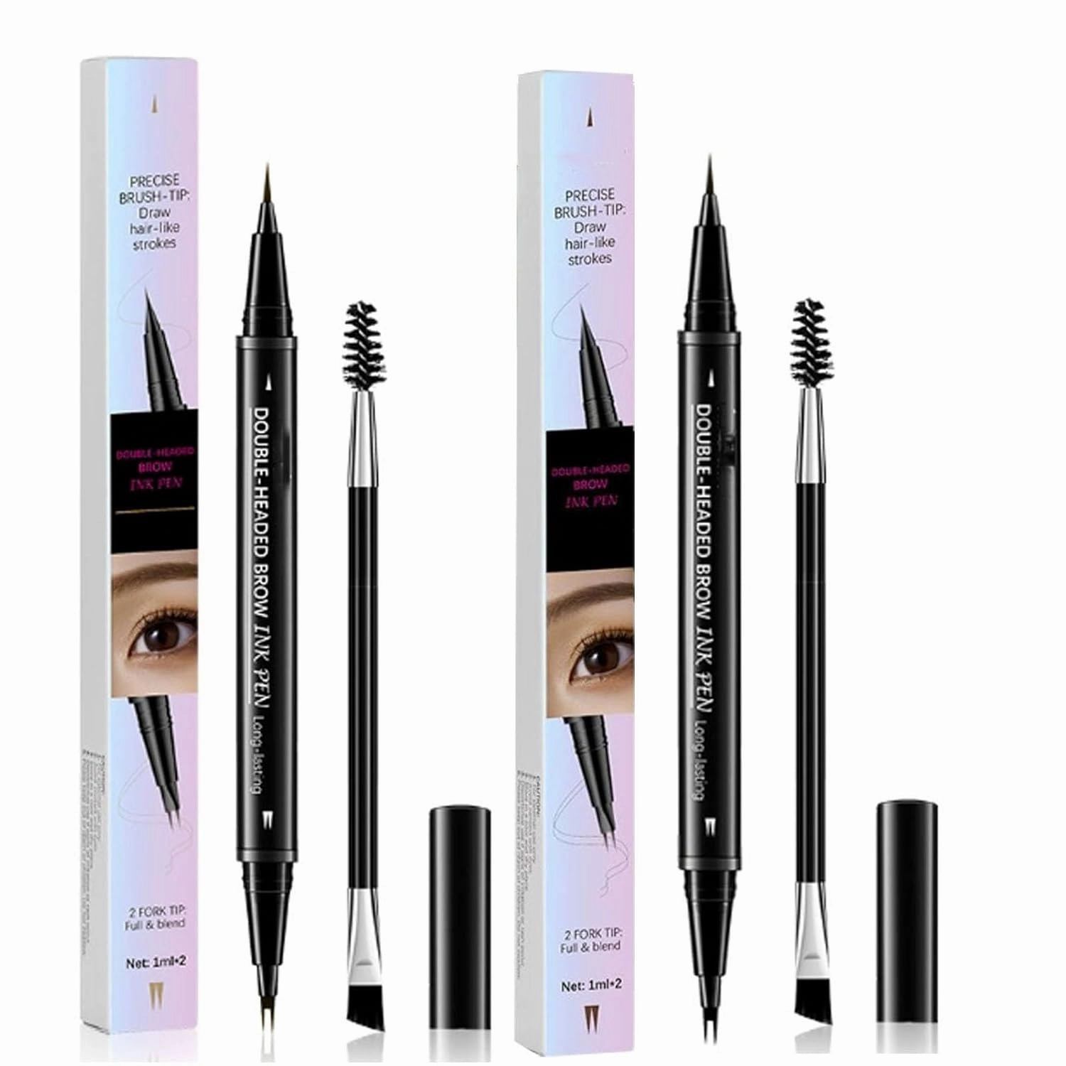 2-In-1 Dual-Ended Eyebrow Pen,Faux Brow Ultra Fine Double-Brush Tip Brow Filling Pen,Waterproof & Smudge-Proof (Light Brown Brown)
