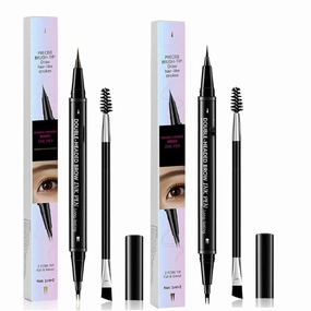 2-In-1 Dual-Ended Eyebrow Pen,Faux Brow Ultra Fine Double-Brush Tip Brow Filling Pen,Waterproof & Smudge-Proof (Light Brown Brown)